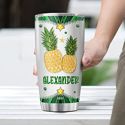 Personalized Coffee Tumbler Pineapple Jewelry Style Travel Mug With Lid Custom Name Birthday Gifts For Women Friends Girls Insulated Cup Cold Steel Tumblers Inspirational Quotes - color: Pineapple Name
