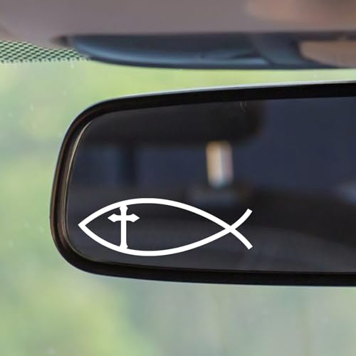 5Pcs Jesus Christian Mirror Stickers,Cross Fish Decals for Car (White) - color: White-crossfish