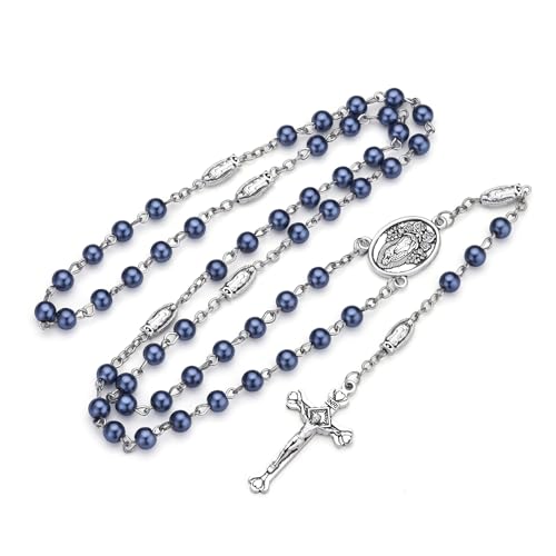 Guadalupe Rosary Beads for Women with Metal Box and 18pcs Holy - color: -Blue