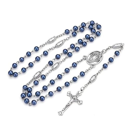Guadalupe Rosary Beads for Women with Metal Box and 18pcs Holy - color: -Blue