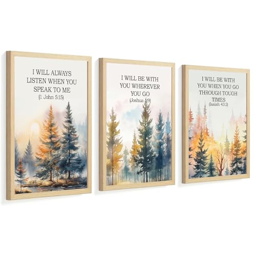 Forest Bible Verse Wall Art Painting Vintage Scripture Christian Landscape Wall Decor, Spiritual Jesus Nature Forest Quote Poster Canvas Prints, for Living Prayer Room Bedroom 16x24 inch Framed - color: jesus forest, size: 24"L x 16"W