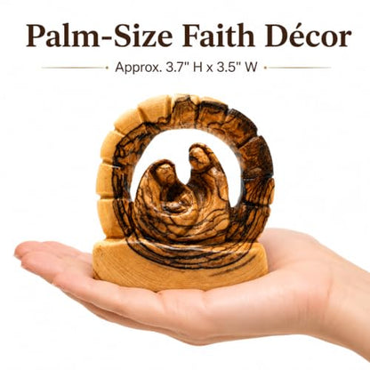 Zuluf Olive Wood Bethlehem Grotto Nativity Statue 3.7 Inch, Hand-Carved Cave of the Nativity Sculpture with Mary Joseph and Baby Jesus, Catholic Manger Scene Christmas Pilgrim Souvenir Gift - color: 3.7" Arch Nativity