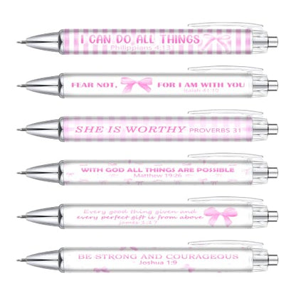 Inspirational Christian Gifts for Women, 6 Pack Pink Bow Pens - color: pink09