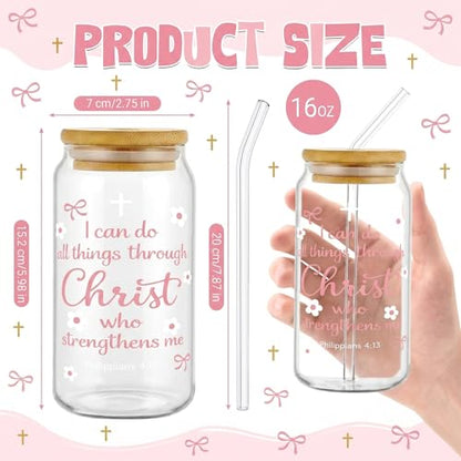 Glass Cups with Lids and Straws, 4Pack, 16oz, Pink Bow Pink - color: Christian Pink Ribbon