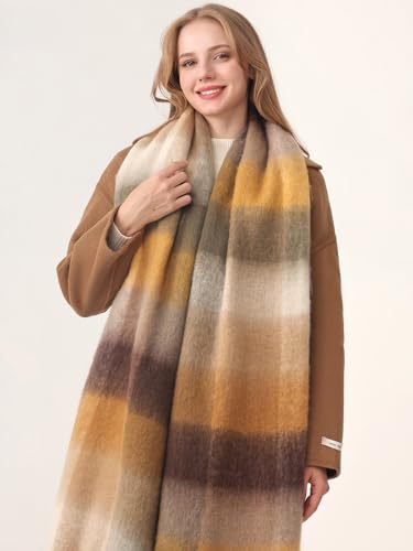 HOTIAN Women's Large Scarf Colorful Chunky Plaid Scarves Soft Winter Thick Tassel Warm Wrap Shawl - color: Yellow Curry (Gentleman)