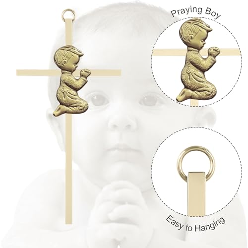 Tryuunion Baby Wall Cross Baptism Gifts for Boys and Girl, 6-inch Gold Blessing Boy Baptism Crosses for First Holy Communion Christening and Dedication Baptismal Gifts from Godparents (Gold Boy) - color: Gold Boy