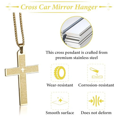 Cross Pendant for Car Rear View Mirror, Car Rearview Hanging Cross (Gold) - color: gold