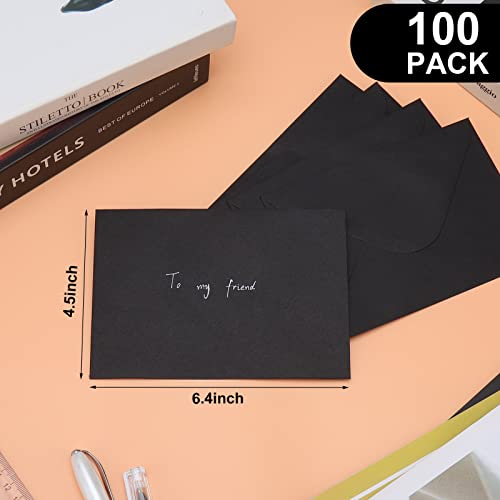 100 Pack Black 4x6 Envelopes, Contour Flap A4 Envelopes for Engagement Invites, Weddings Invitation, announcements, Baby shower, Perfect for RSVP Card 120gsm, 4.5 x 6.4 Inches - 100% Recycled - color: Black-100