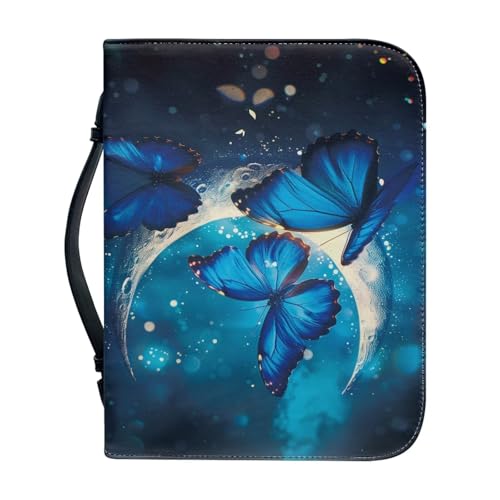 Dellukee Bible Cover Case for Women Blue Butterfly Print Large Leather Bible Cases Christian Gifts for Women Men Girls Letter Bible Bag Bible Purse Bible Carrying Case for Women - color: Blue Butterfly, size: X-Large-bible size ≤10.2*7*1.9 inch