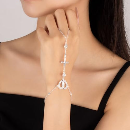 Gold Hand Chain Bracelets for Women, 18K Gold Plated Dainty Ring Bracelet Hand Chain Trendy Finger Ring Bracelet Hand Chains Jewelry Gifts for Women - color: Silver