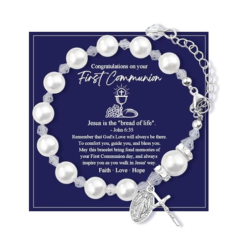 PEALICIOUS First Communion Gifts for Girls Boys, Cute Cross Bracelet as 1st Communion Favors Holy Religious Jewelry Christian Catholic Gifts for Son Daughter Niece, Easter Basket Stuffers for Teen - style: Girls First Communion