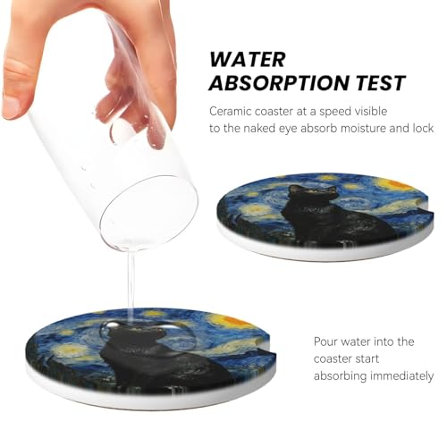 Cat 2 Pack Car Cup Holder Coasters Absorbent Ceramic Drink Coasters - color: Red