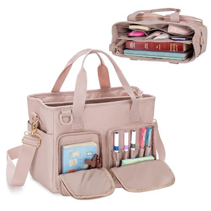 Teamoy Large Bible Bag for Women, Bible Tote Bag Book Cover Case, Pink - color: Pink