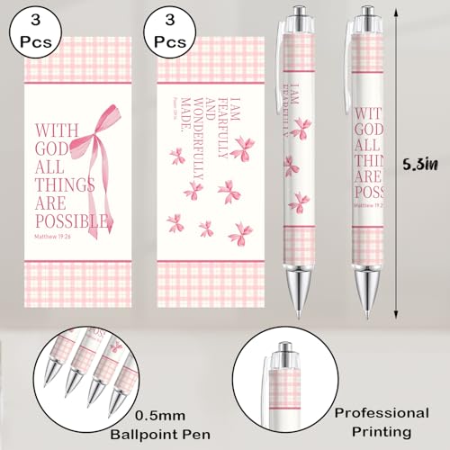 Coquette Pink Bow Christian Pens - 6Pcs Bible Verse Ballpoint with Inspirational Quotes, Religious Gifts for Women, Daughter, Sister and Friends, Cute School and Office Supplies - style: Pink Bow
