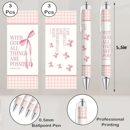 Coquette Pink Bow Christian Pens - 6Pcs Bible Verse Ballpoint with Inspirational Quotes, Religious Gifts for Women, Daughter, Sister and Friends, Cute School and Office Supplies - style: Pink Bow