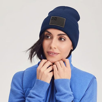 Christian Cross Beanie Hats for Men Women, Faith Winter Cuffed Hats, Religious Gifts for Thanksgiving Christmas New Years - color: Dark Blue, style: Three Cross Flag