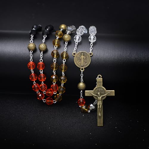 KOMI Crystal Rosary Beads with Jesus Crucifix, Catholic Necklace for Women First Communion Rosarios Wedding Rosary with Velvet Bag - style: 8MM-C