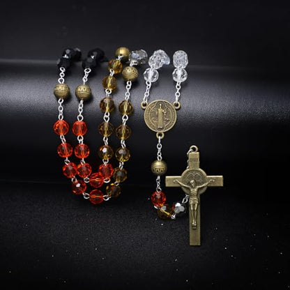 KOMI Crystal Rosary Beads with Jesus Crucifix, Catholic Necklace for Women First Communion Rosarios Wedding Rosary with Velvet Bag - style: 8MM-C