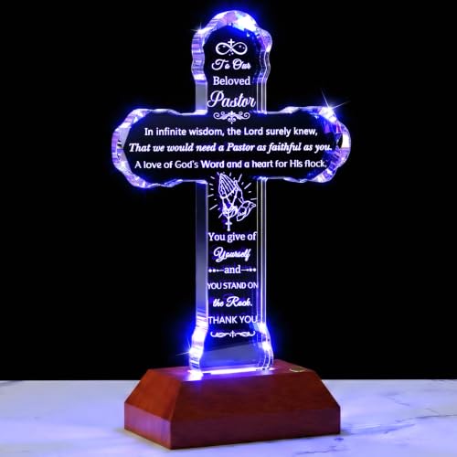 Ornalrist Pastor Appreciation Gifts for Men Christian Pastors Glass Cross - color: Pastor