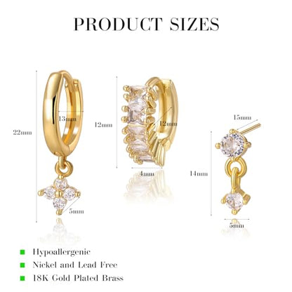 18K Gold Plated Hoop Earrings for Women, NICKEL-FREE & HYPOALLERGENIC, Timeless Jewelry Gift - color: Gold-A