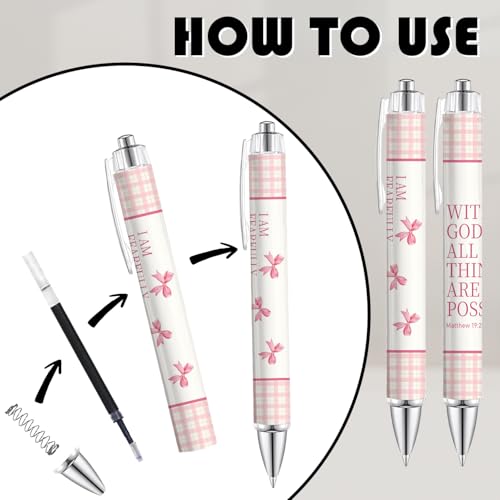 Coquette Pink Bow Christian Pens - 6Pcs Bible Verse Ballpoint with Inspirational Quotes, Religious Gifts for Women, Daughter, Sister and Friends, Cute School and Office Supplies - style: Pink Bow