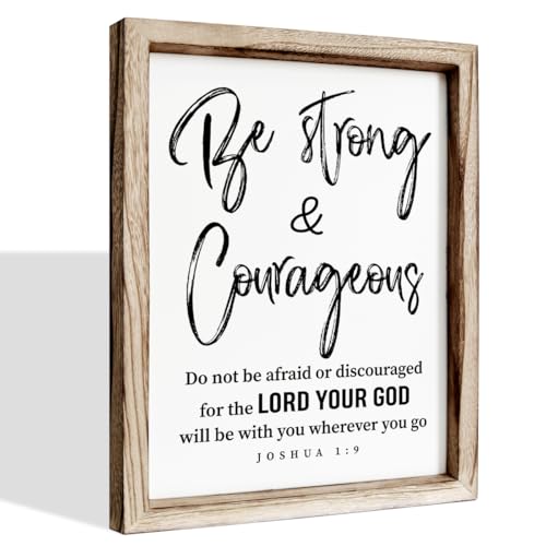 Inspirational Wood Signs, Christian Wooden Wall Plaque, Religious Home Decor, Bible Verse Decor Art, Framed Wall Plaque Sign 15 * 11.5 inches, Be Strong and Courageous Sign - color: Christian 03