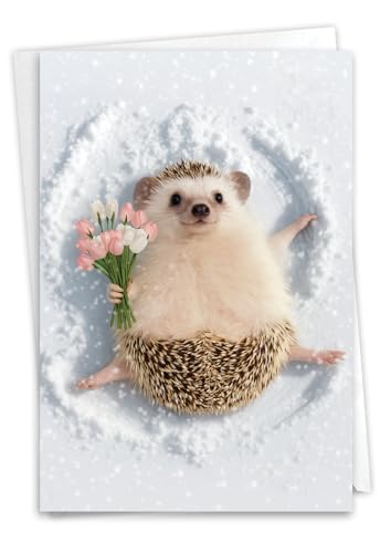 NobleWorks Funny Get Well Greeting Card with 5 x 7 Inch Envelope (1 Card) Critter Snow Angel - Hedgehog C4187CGWG - style: Critter Snow Angel - Hedgehog