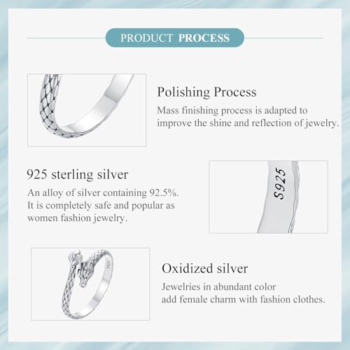 925 Sterling Silver Adjustable Open Ring for Women Trendy Jewelry Gift - color: Silver Dragon