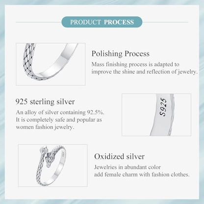 925 Sterling Silver Adjustable Open Ring for Women Trendy Jewelry Gift - color: Silver Dragon