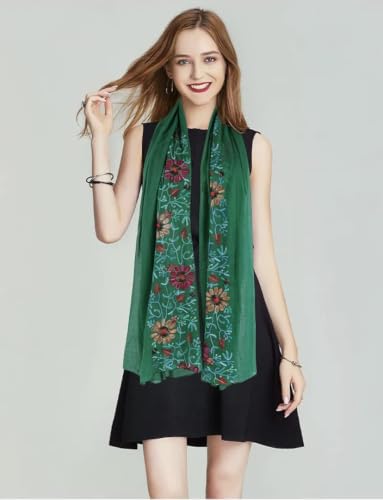 GERINLY Fashion Scarves for Women Lightweight Lace Printed Scarf Shawl Wrap - color: N-green