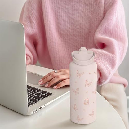 Butterfly Water Bottle Insulated Vacuum Stainless Steel 32oz with Lid, Gifts for Women Girls Teens Birthday Christmas - color: Butterfly