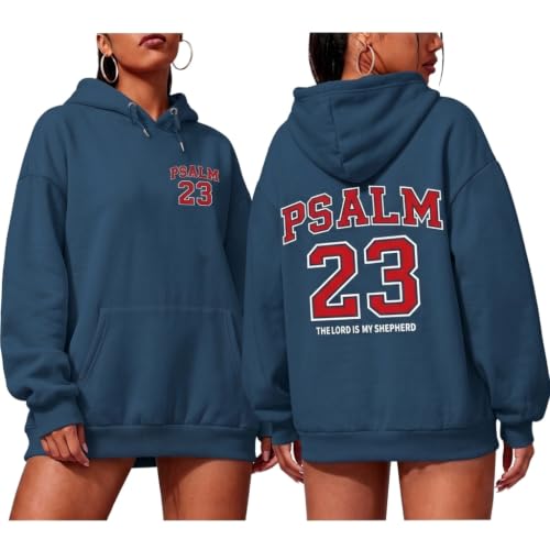 Christian Hoodies for Women Psalm 23 Sweatshirt Jesus Faith Hoodies Religious Bible Verse Graphic Hoodie Pullover - color: Deep Blue, size: X-Large
