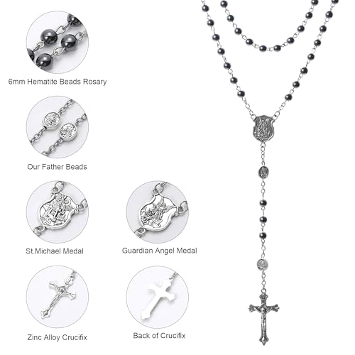 Catholic Rosary Beads for Men with Case and 18PCS Payer Cards, St Michael the Archangel Medal, First Communion Gifts for Boy - Faith Jewelry for Prayer & Spiritual Gifts