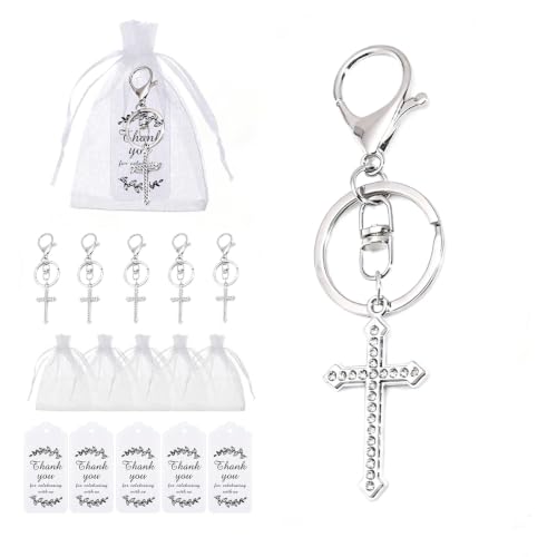 12 Pcs Christian Cross Keychains with Rhinestone-Religious Gifts - color: Silver