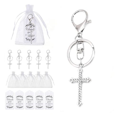 12 Pcs Christian Cross Keychains with Rhinestone-Religious Gifts - color: Silver