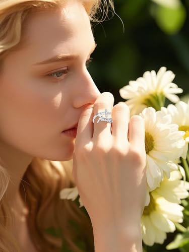 Cross Rings Faith Ring 925 Sterling Silver Adjustable Cross Wrap Ring Christian Fashion Band for Women - color: B-White Gold