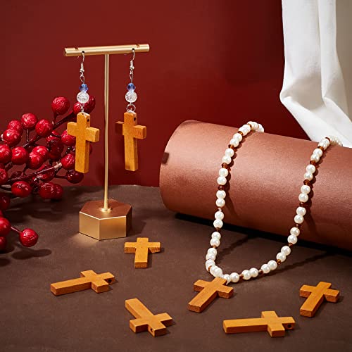 SUNNYCLUE 1.6Inch 60Pcs Large Wood Cross Pendants Natural Wooden Small Cross Charms Pendants for Party Favors Necklace Jewelry Making DIY Craft Handmade Accessories Easter Holiday, Chocolate - color: 60Pcs Camel 42x24.5mm