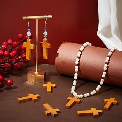 SUNNYCLUE 1.6Inch 60Pcs Large Wood Cross Pendants Natural Wooden Small Cross Charms Pendants for Party Favors Necklace Jewelry Making DIY Craft Handmade Accessories Easter Holiday, Chocolate - color: 60Pcs Camel 42x24.5mm
