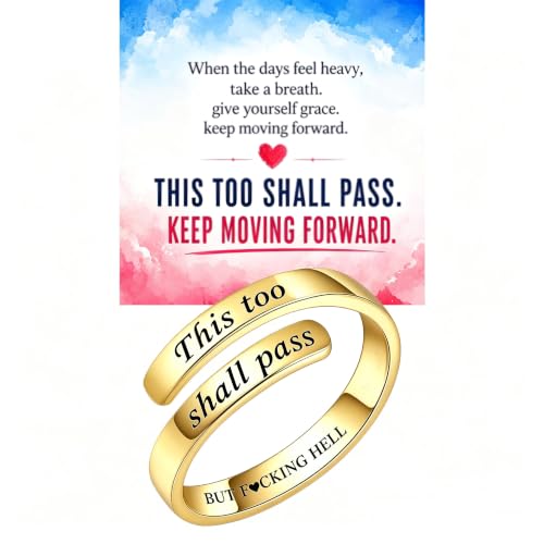 Faith Over Fear Cross Inspirational Rings for Women Daughter, Christian Blessed Hope Love Encouragement Rings Adjustable Open Tiny Purity Wrap Thumb Cross Ring Jewelry Graduation Cocktail Party - color: This Too Shall Pass Gold