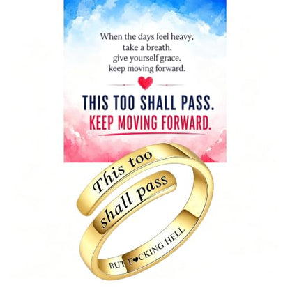 Faith Over Fear Cross Inspirational Rings for Women Daughter, Christian Blessed Hope Love Encouragement Rings Adjustable Open Tiny Purity Wrap Thumb Cross Ring Jewelry Graduation Cocktail Party - color: This Too Shall Pass Gold