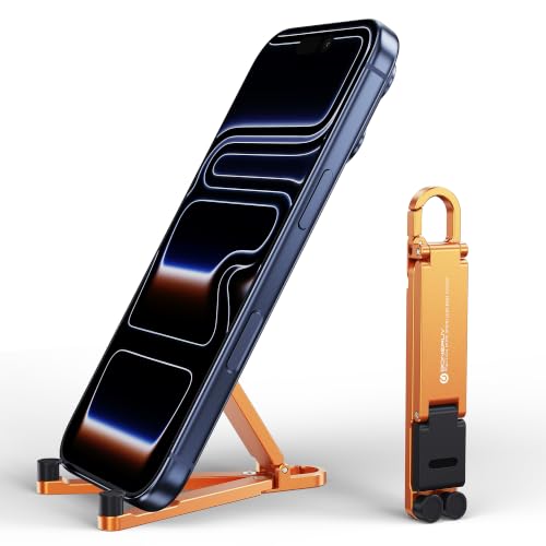 Portable Foldable Pocket Phone Stand with Keychain for Desk Travel（Orange） - color: Orange