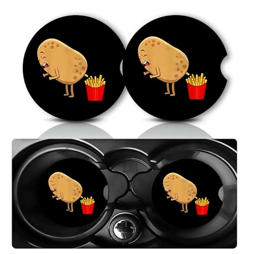 2PCS Fries Potato Car Cup Holder Coasters Universal Anti-Slip Rubber Mat - color: Fries Potato