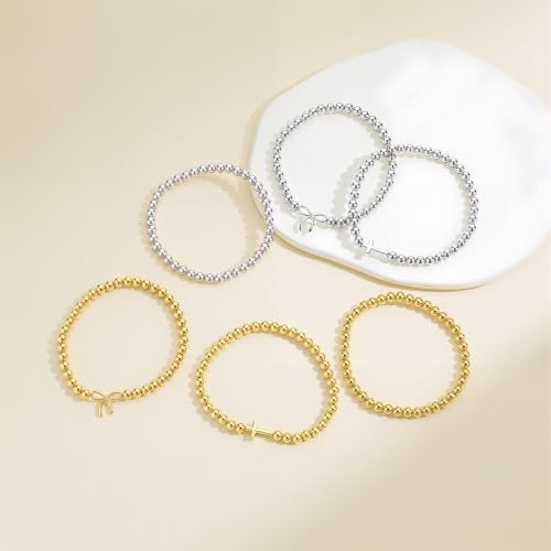 2Pcs Cross Bow Beaded Bracelets for Women - color: 01-Gold-Bead＋Cross