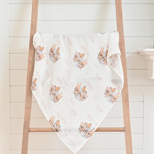LollyBanks Muslin Swaddle Blanket, 47 x 47 in, Newborn Receiving Blanket - color: Noah's Ark