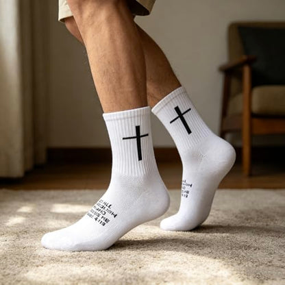 6 Pairs Christian Cross Socks Prayer Stockings with Bible Verse for Church & Daily Wear Christian Gift for Christmas - color: Philippians 4:13 - White