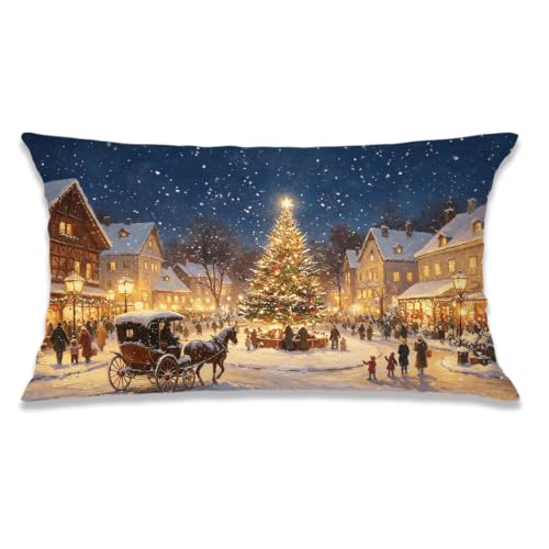 Vintage Cottage Christmas Winter Town Pillow Cover 18x18 - color: Christmas-36, size: 20" x 12" (Pack of 1)