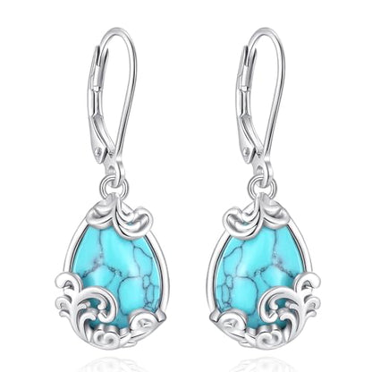 Vito Moonstone Turquoise Drop Earrings for Women, 925 Sterling Silver Hooks - style: spray-Turquoise