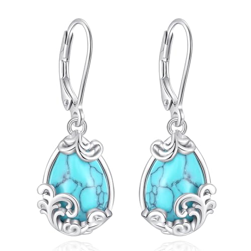 Vito Moonstone Turquoise Drop Earrings for Women, 925 Sterling Silver Hooks - style: spray-Turquoise