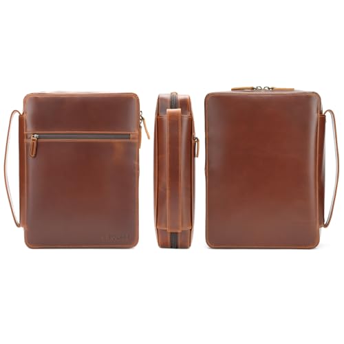 Polare Cowhide Leather Bible Cover Church Bag Bible Protective Book Holder Carrying Case Folder Organizer Portfolio (Brown) - style: Brown