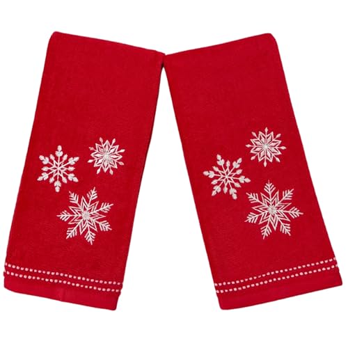 Christmas Red Guest Hand Bathroom Towels, Elegant Winter Snowflakes, 16x26" - color: 3 Snowflakes Red
